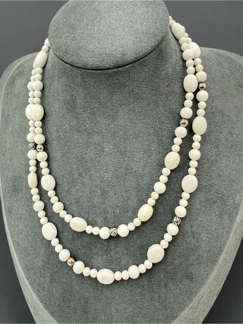 Carolyn Pollack Relios Sterling White Agate Necklace & Earrings Set CP 32”-36” - Picture 3 of 17
